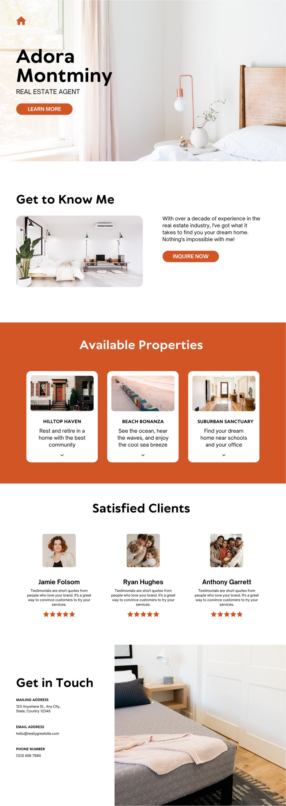 Full-page design of the Adora Montminy real estate landing page